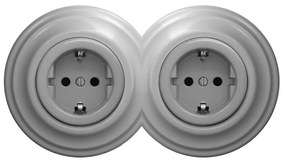 Kliklap - Двойна ретро битова розетка с рамка SCHUKO 230V, сива