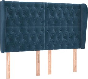 3118350 vidaXL Горна табла за легло с уши, тъмносиня, 163x23x118/128 см кадифе