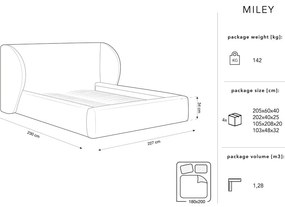 Светлосиво тапицирано двойно легло с място за съхранение с решетка 180x200 cm Miley - Micadoni Home