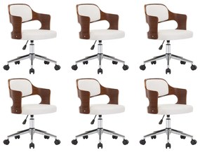 3054931 vidaXL Въртящи трапезни столове 6 бр бели извито дърво/изкуствена кожа