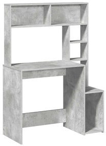 860439 vidaXL Бюро с рафтове, бетонно сиво, 100x45x140 см, инженерно дърво