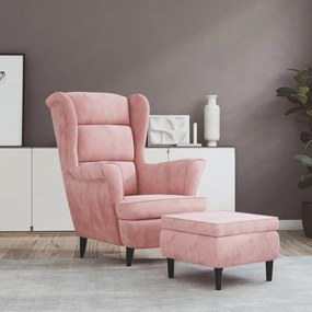 Sonata H Фотьойл Wingback с табуретка, розова, кадифе