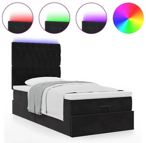 3314374 vidaXL Османска легло с матраци и LED, черно, 100x200 см, кадифе