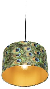 Висяща лампа с кадифена абажур паун със злато 35 см - Combi