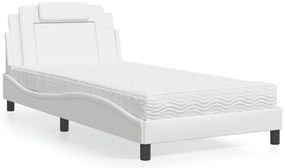 3208776 vidaXL Легло с матрак, бяло, 100x200 см, изкуствена кожа