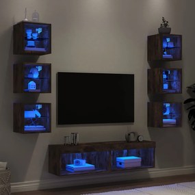 3216637 vidaXL ТВ стенни модули с LED, 8 части, опушен дъб, инженерно дърво