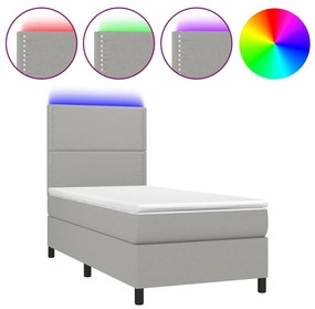 3134757 vidaXL Боксспринг легло с матрак и LED, светлосиво, 90x190 см, плат