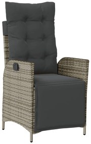 365283 vidaXL Накланящ се градински стол с опора за крака, сив, полиратан