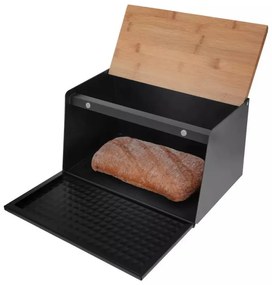 Кутия за хляб Klausberg KB 7467, 35.5 см, Стомана, Бамбук, Горен и преден капак, Черен