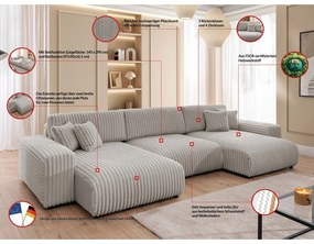 Светлосив сгъваем/с място за съхранение ъглов диван от рипсено кадифе (U форма) Sarina – Ropez