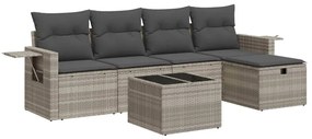 3325478 vidaXL Градински комплект с възглавници, 6 части, светлосив полиратан