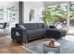 Антрацитен разтегателен/с място за съхранение ъглов диван Classy Sophie – Miuform