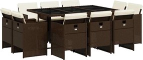 3210669 vidaXL Градински комплект с възглавници 11 части кафяв полиратан