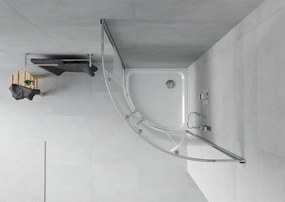 Mexen Rio душ кабина полукръгла 90 x 90 см, бели ивици, хром + поддушово корито Flat, бял - 863-090-090-01-20-4110
