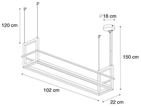 Висяща лампа черна със стойка, включително LED 3-степенно димиране - Cage Rack