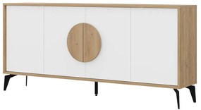 Нисък скрин с дъбов декор в бял и естествен цвят 180x82 cm Vae - Marckeric