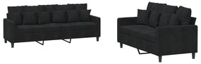 3201725 vidaXL Комплект дивани от 2 части с възглавници, черен, кадифе