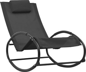 317583 vidaXL Шезлонг с възглавница, черен, стомана и textilene
