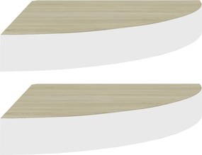 326640 vidaXL Стенни ъглови рафтове, 2 бр, дъб и бяло, 35x35x3,8 см, МДФ