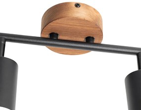 Индустриален прожектор черен с дърво наклонен 2-светлина - Jeana