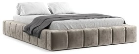 Бежово тапицирано двойно легло с място за съхранение с включена подматрачна рамка 200x200 cm Aruba L – Maison de Rêve