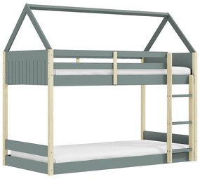 Къща/двуетажно детско легло 90x190 cm с включена подматрачна рамка в естествен цвят/сиво-зелено Valka – Marckeric