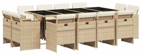 3210682 vidaXL Градински комплект с възглавници, 13 части, бежов полиратан