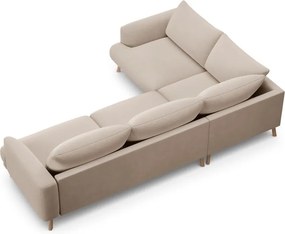 Бежов кадифен ъглов диван (ляв ъгъл/L форма) Naomi – Micadoni