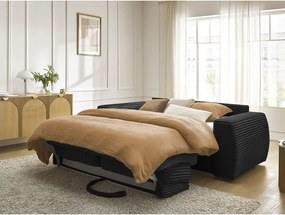 Черен диван за ежедневно спане/сгъваем от рипсено кадифе 240 cm Hugo – Bobochic Paris