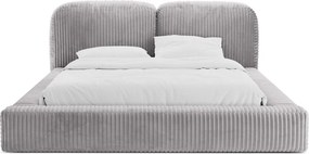 Светлосиво двойно легло 200x200 cm тапицирано с място за съхранение с включена подматрачна рамка Martina – Micadoni