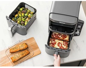 Двоен фритюрник с горещ въздух Ninja SL400EU, 2470W, 9.5 л, 2 кошници, 6 програми, Max Crisp, Функции Sync и Match, Сив