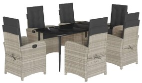 3212848 vidaXL Градински комплект 7 части с възглавници светлосив полиратан