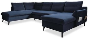 Тъмносиньо кадифе, U-образен разтегателен диван, ляв ъгъл Stylish Stan - Miuform