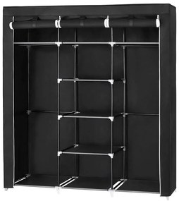 Платнен гардероб с рафтове и лост за дрехи MATIS 150x175 cm черен