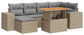 3327398 vidaXL Градински диван с възглавници, 7 части, бежов полиратан