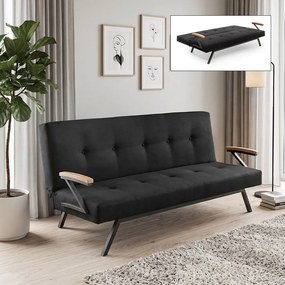 Тапициран троен диван Zven TopMebel с функция за сън в черен цвят 180x64x78cm.