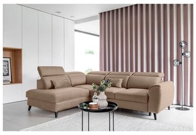 Светлокафяв кадифен разтегателен ъглов диван с място за съхранение (ляв ъгъл L форма) Noble – ELTAP