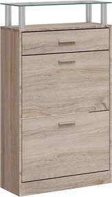 241245 vidaXL Шкаф за обувки с чекмедже, горен стъклен плот, дърво, дъб