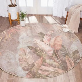 Светлорозов кръгъл килим подходящ за пране ø 150 cm Dusty Leaves – Mila Home