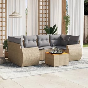 3257235 vidaXL Градински диван с възглавници, 7 части, бежов полиратан