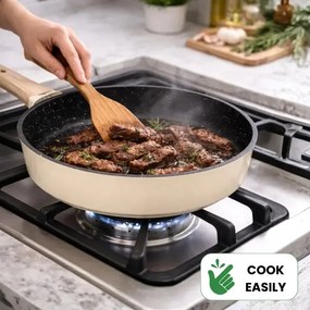 Комплект съдове за готвене Just Perfecto JL-331, 6 части, Мраморно покритие, Индукция, Стъклен капак с отвор за пара, Бежов