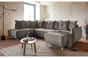 Светлокафяв ъглов диван от велур (ляв ъгъл/U-образна форма) Lazy Lukka - Miuform