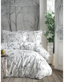 Бяло/сиво единично спално бельо от памук Renforcé 140x200 cm White Floral – Mila Home Luxury