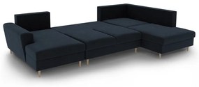 Тъмносин кадифен разтегателен ъглов диван с място за съхранение (десен ъгъл/U форма) Kyoto – Cosmopolitan Design