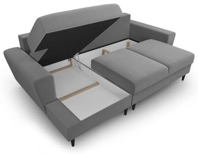 Светлосив кадифен разтегателен ъглов диван с място за съхранение (ляв ъгъл) Kyoto – Cosmopolitan Design