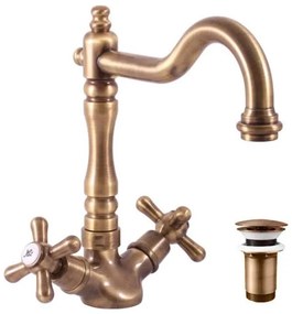 RAV Slezák MK121.0/8SM - Смесител за мивка с изпразнител MORAVA RETRO, античен месинг