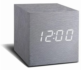 Сив будилник с бял LED дисплей Часовник Cube Click - Gingko