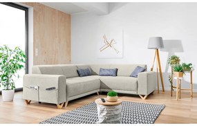 Бежов разтегателен/с място за съхранение ъглов диван (десен ъгъл/L форма) Classy Sophie – Miuform