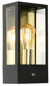 Външна стенна лампа черна със златен сензор за здрач - Rotterdam