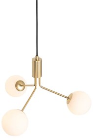 Висяща лампа в стил арт деко златна с опалово стъкло 3-светлина - Coby